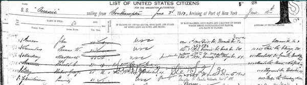 1914 Ellis Island List