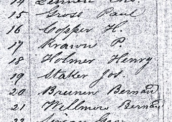 Detail from Civil War muster roll.