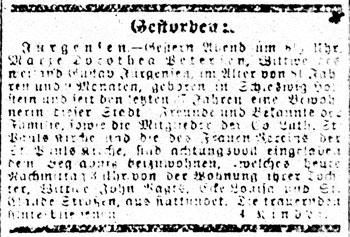 Death notice from the Tägliche Deutsche Zeitung.