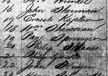 Detail from Civil War muster roll.