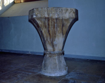 Baptismal font in church in Mahlum.