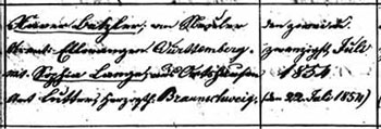 Detail from 1854 marriage record.