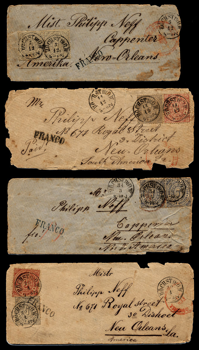 Four envelopes addressed to Philipp Neff.