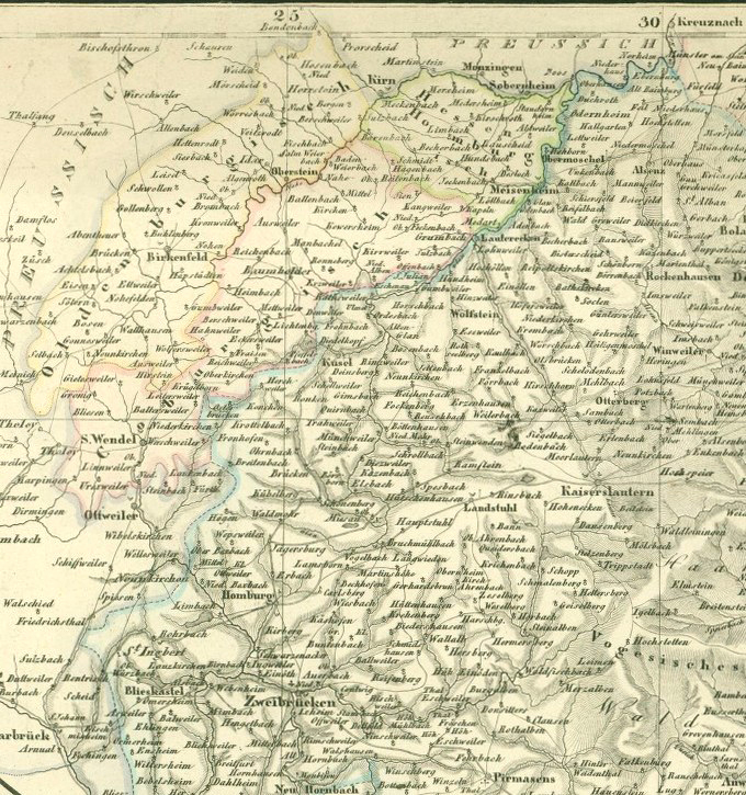 Detail of 1830 map of "Das Königreich Bayern" (the Kingdom of Bavaria).