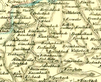 Detail of 1830 map of Rheinbayern region.