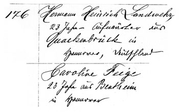 Detail from 1869 marriage record.