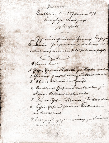 Page from the will of Heinrich Feige.