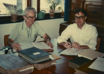 Leonard and Norman Hellmers in the Escherode church office.